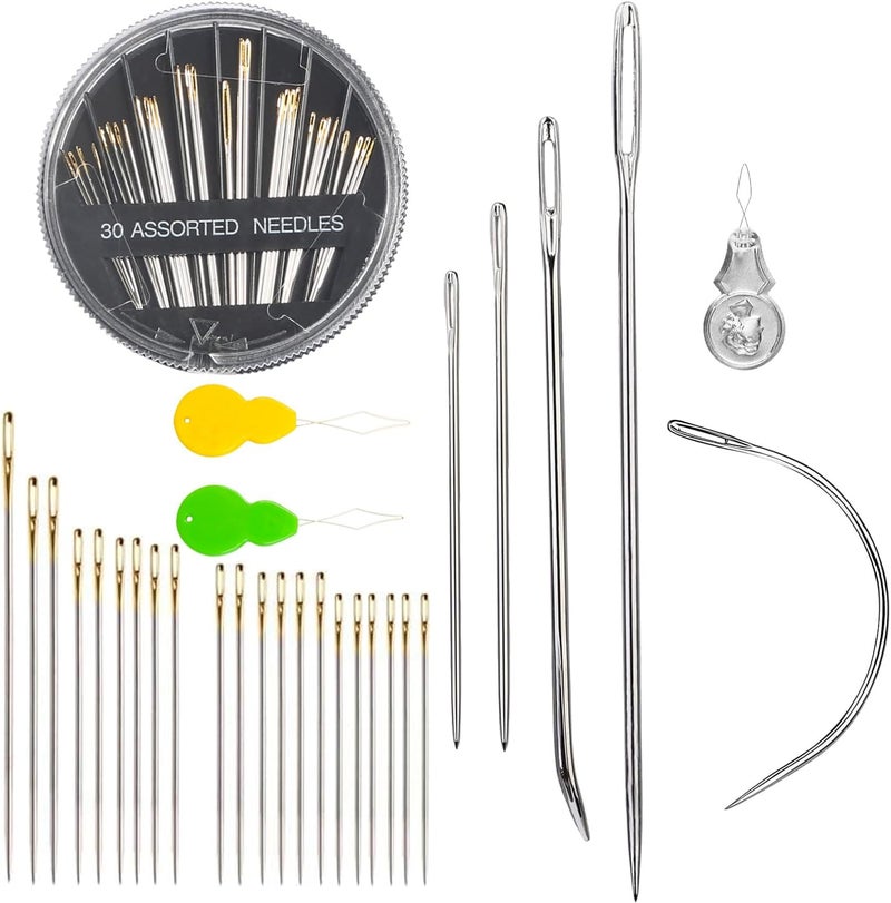 Eketirry 59 Pack Hand Sewing Needles Kit, 51-Assorted Sewing Needles & 5 Pack Heavy Duty Curved Needles with 3 Threaders for Household Sewing, Leather, Upholstery, Carpet, Canvas & Fabric Repair - Image 1